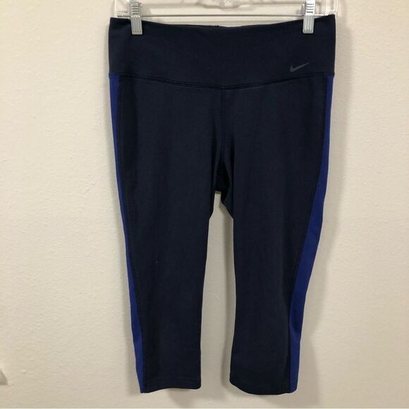 Nike DriFit Crop Leggings Blue Stripe Women's size medium - Picture 3 of 10